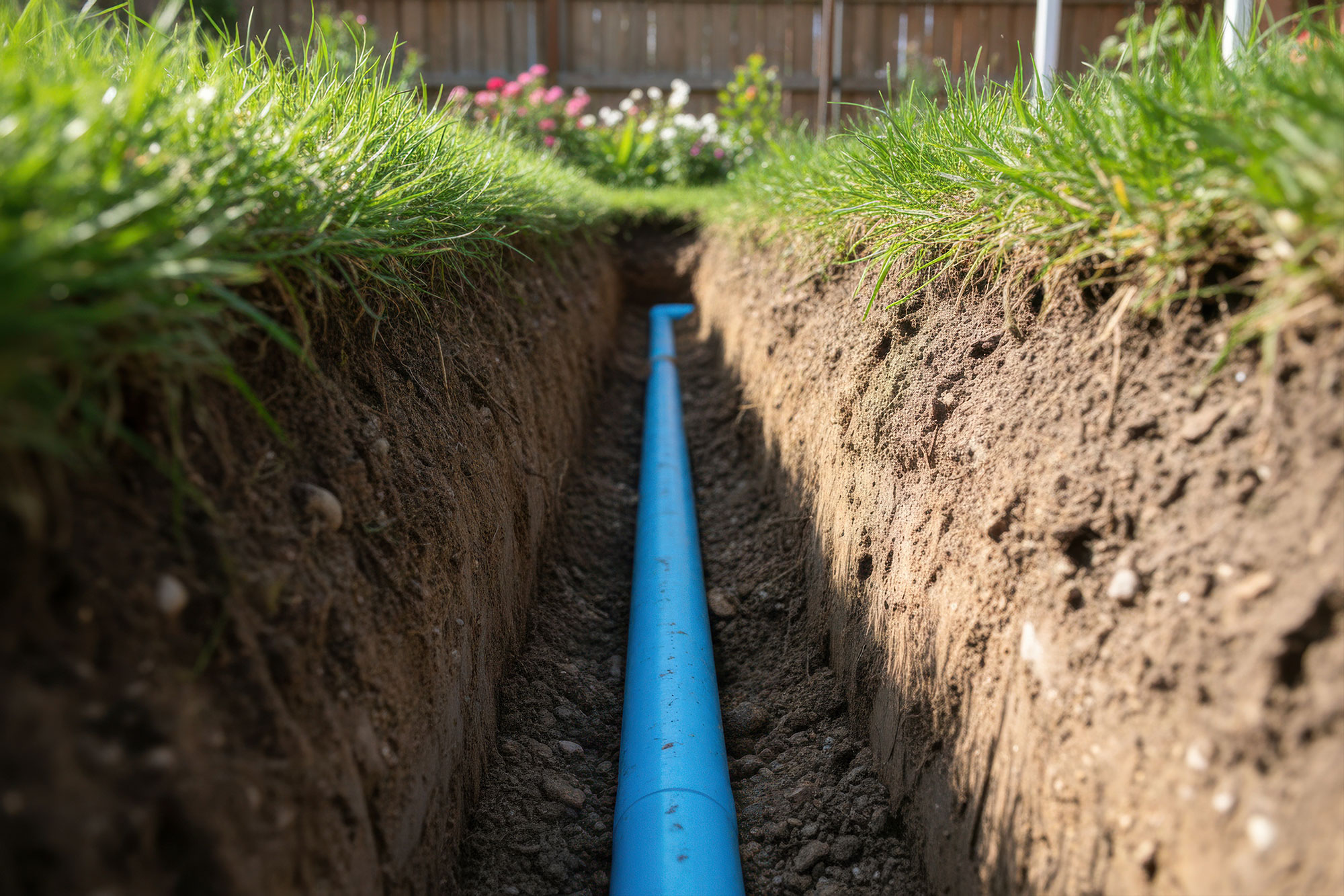 residential water supply line through yard